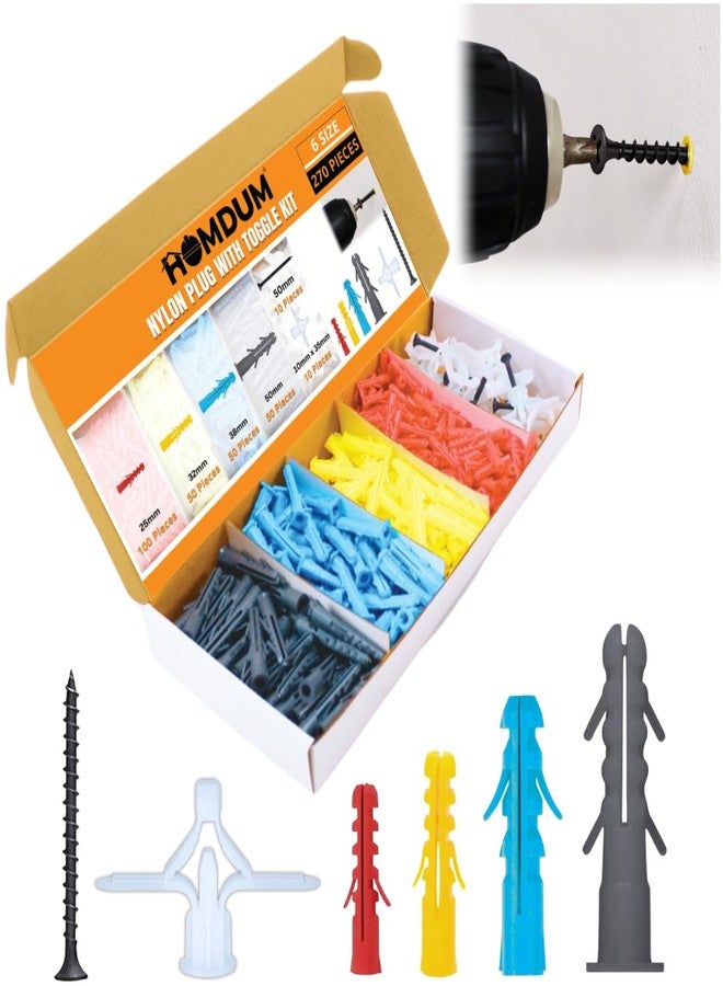 Homdum Assorted Nylon Wall Plugs I Sleeve Gitt I Toggle Anchor Plug I Pack of 270Pc - Image 1